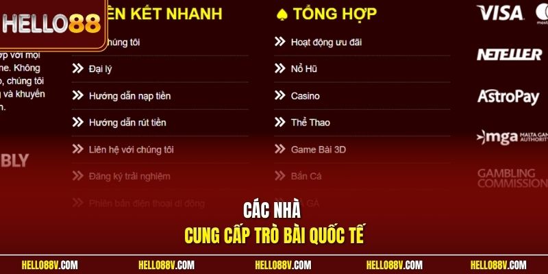 Các nhà cung cấp trò bài quốc tế