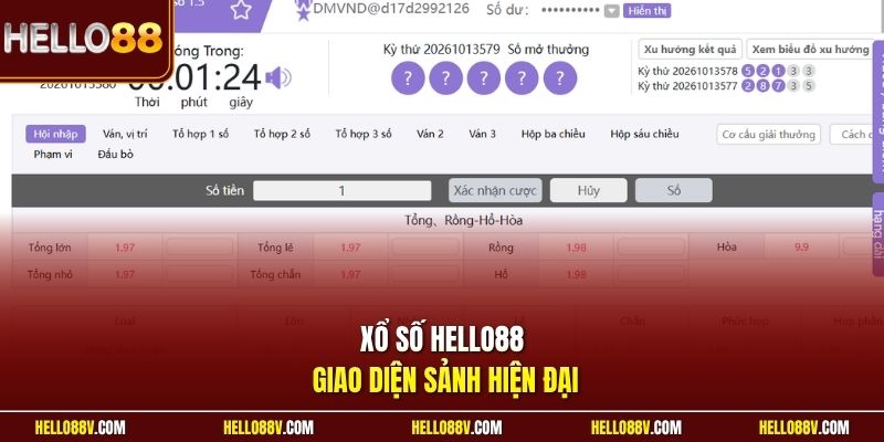 Xổ số Hello88 giao diện sảnh hiện đại